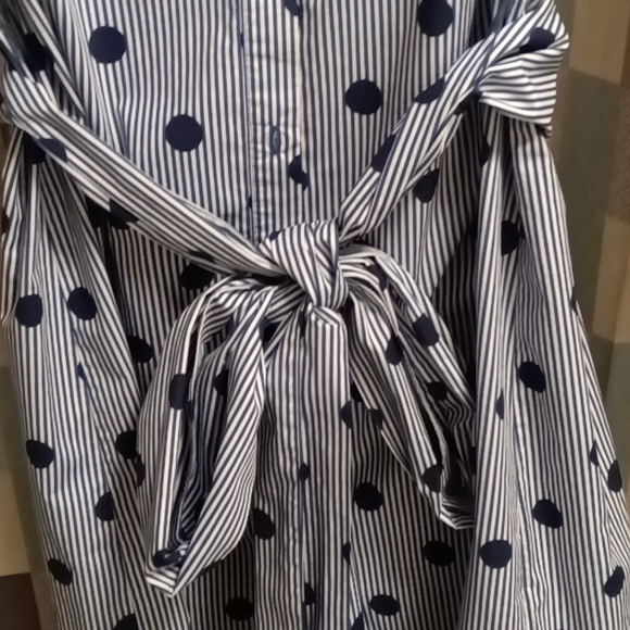 FINAL PRICE NWOT Boden blue/white striped shirt dress/navy polka dots/sash belt - Picture 8 of 15